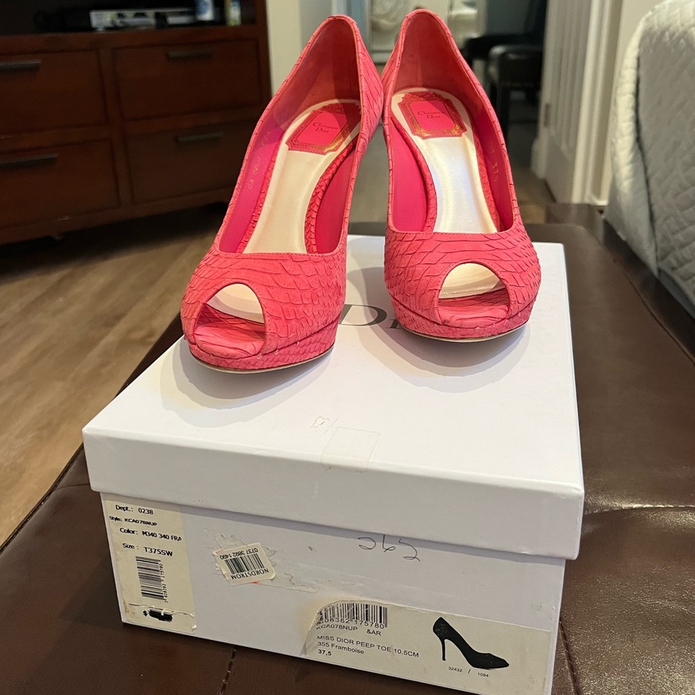 🔥 CHRISTIAN DIOR Peep toe platform heels 👠PINK SIZE 37,5/US 7,5 - Picture 5 of 11